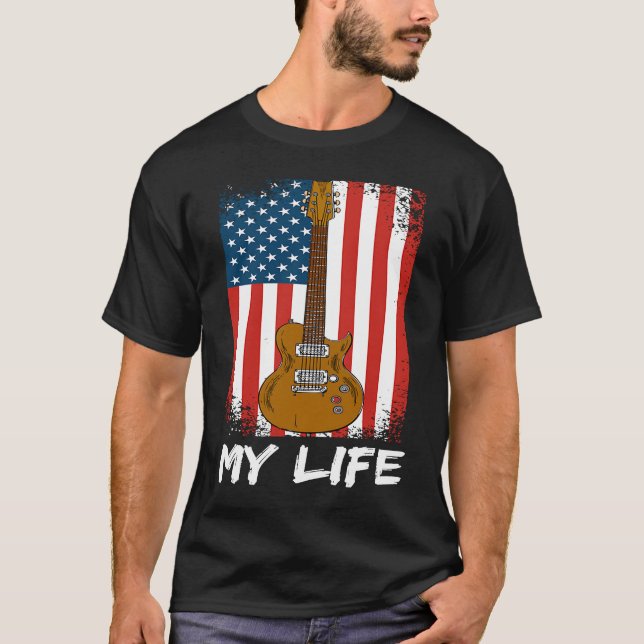 Camiseta Guitar Flag My Life Country Rock Guitarist Music C (Anverso)