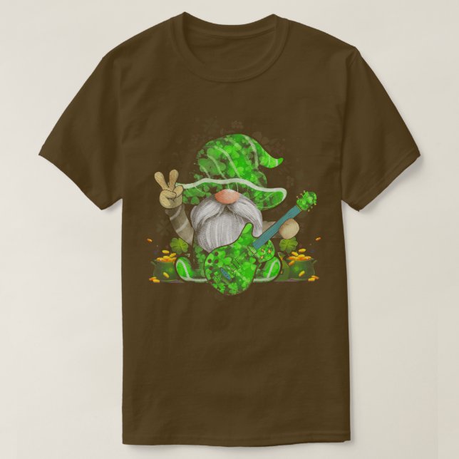 Camiseta Guitar Gnomes Green Shamrock Patrics Day (Diseño del anverso)