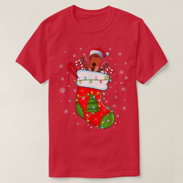 Camiseta Guitar In Christmas Socks Funny Santa Guitar Xmas  (Diseño del anverso)