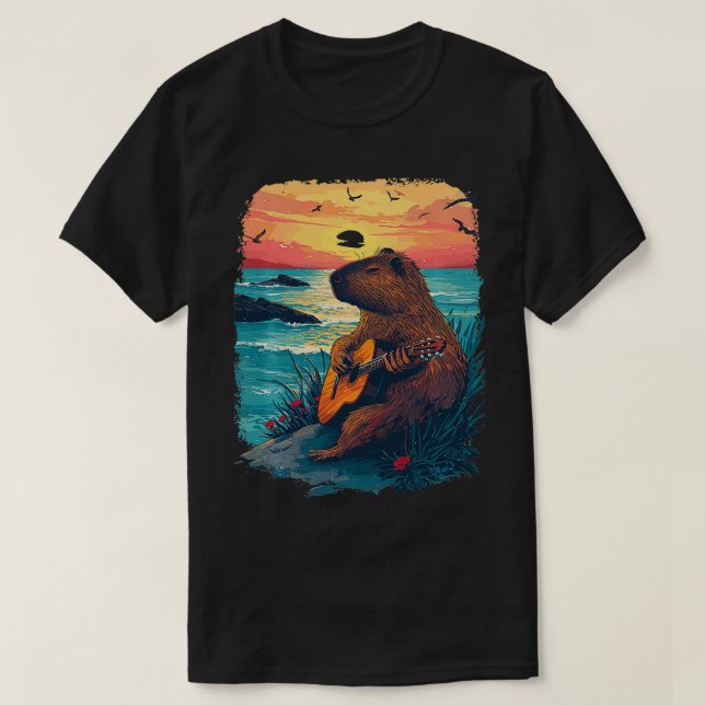 Camiseta Guitar Jugando al Capibara Tropical Sunset 1 (Diseño del anverso)