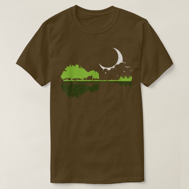 Camiseta Guitar Lake Shadow Tree Moonlight Love Guitar  (Diseño del anverso)