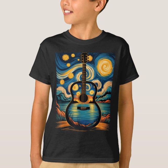 Camiseta Guitar Lake Starry Night Music Guitarist Van Gogh  (Anverso)