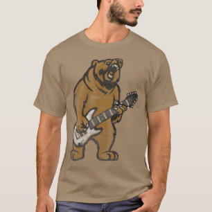 Camiseta Guitar Lover Bear Playing Bass Guitar Guitarists M