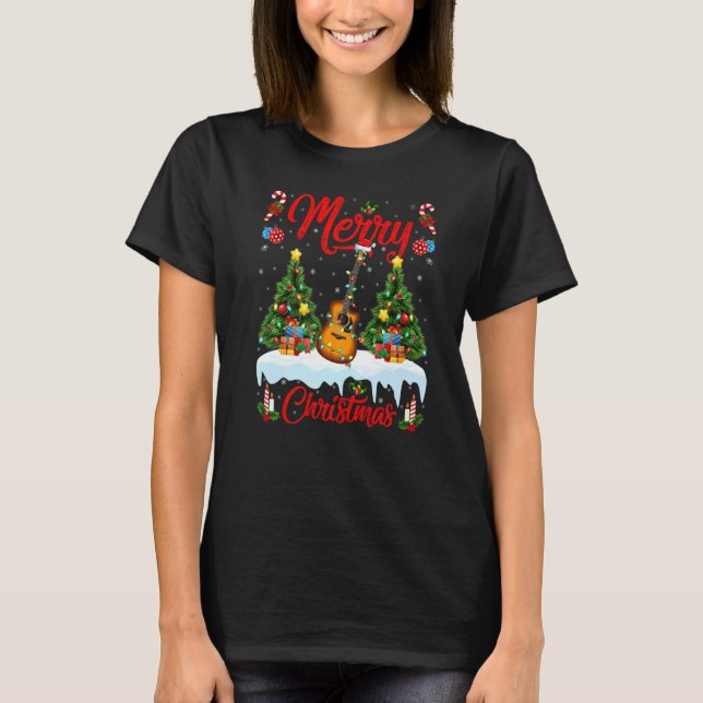 Camiseta Guitar Music  Lights Xmas Tree Santa Guitar Christ (Anverso)