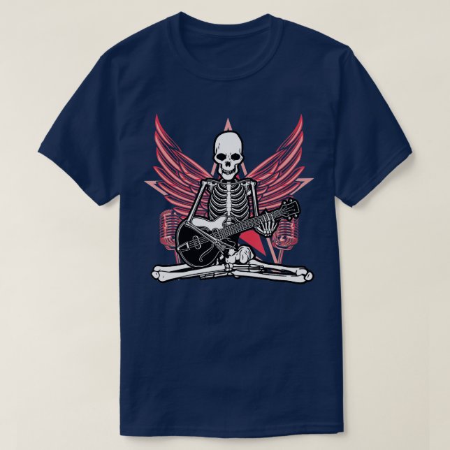 Camiseta Guitar Music Lover Skeleton Wings Angel Guitar Roc (Diseño del anverso)