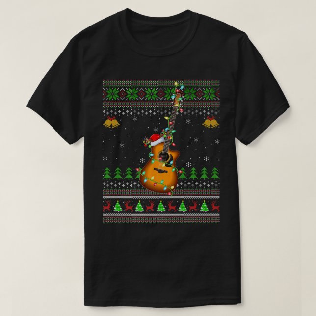 Camiseta Guitar Music Lover Xmas Santa Guitar Ugly Christma (Diseño del anverso)