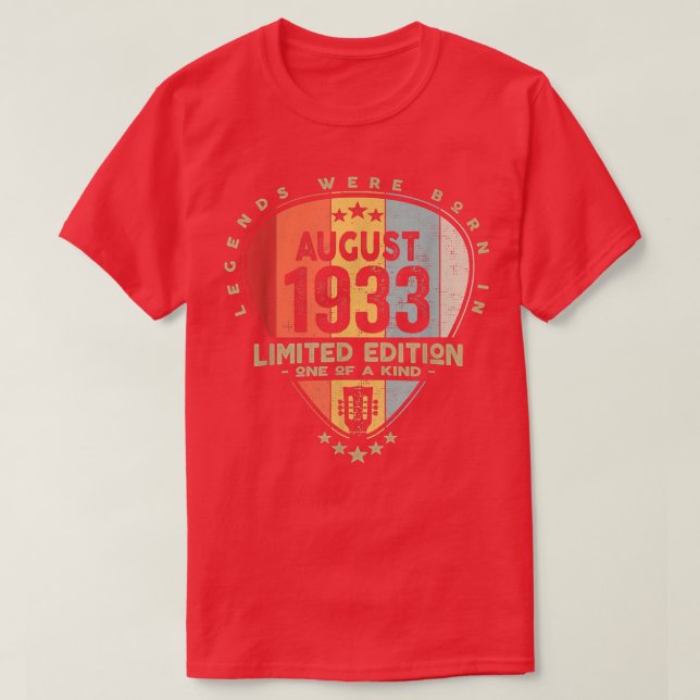 Camiseta Guitar PickLegends Were Born In August 1933 Guitar (Diseño del anverso)
