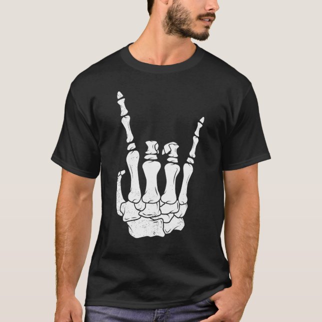 Camiseta Guitar player tee skeleton hand rocker music lover (Anverso)