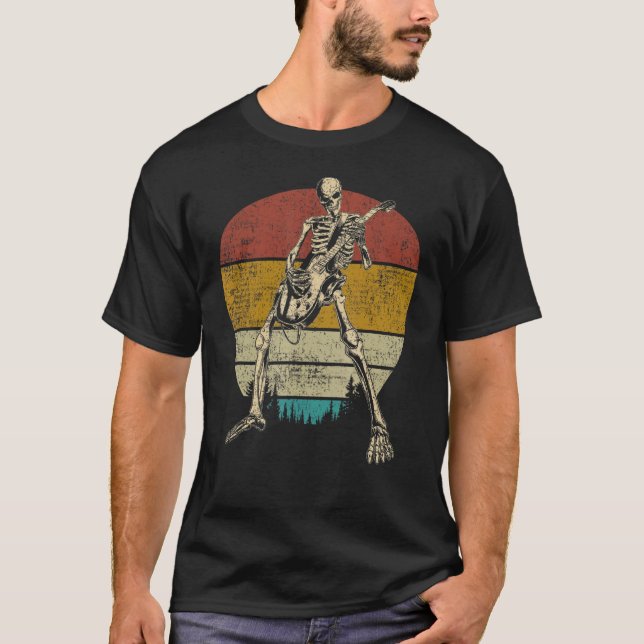 Camiseta Guitar Retro Skeleton tocando guitarra eléctrica (Anverso)