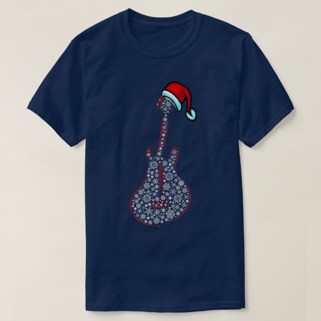 Camiseta Guitar Santa Hat Christmas Snow Funny Music Loves  (Diseño del anverso)
