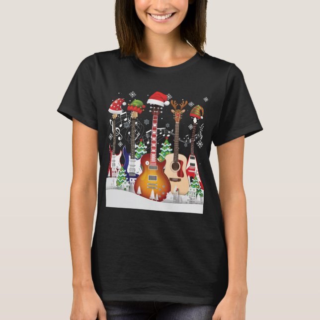 Camiseta Guitar Santa Hat Elf: sudor de músico de árbol de  (Anverso)