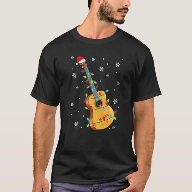 Camiseta Guitar Santa Hat Navidades enciende divertida músi (Anverso)