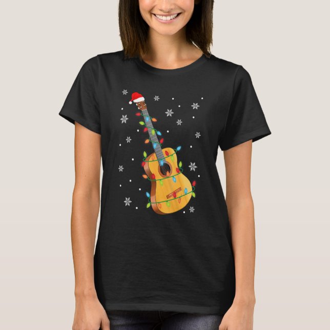 Camiseta Guitar Santa Hat Navidades enciende divertida músi (Anverso)
