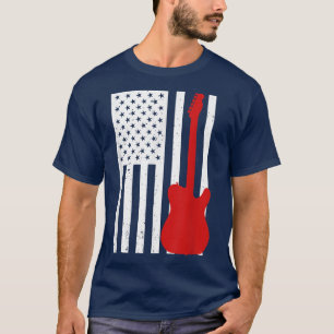 Camiseta Guitar Silhouette USA Flag Divertido Retro Guitarr