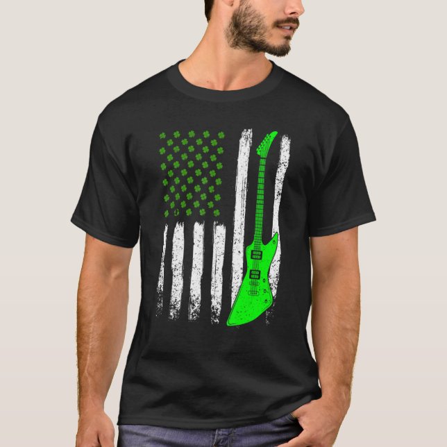 Camiseta Guitar St Patrick's Day American Flag Irish Cultur (Anverso)