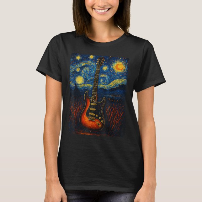 Camiseta Guitar Starry Night Van Gogh Guitarist Rock And Ro (Anverso)