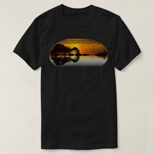 Camiseta Guitar Sunset Sky Trees City Lake Reflection (Diseño del anverso)