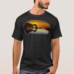 Camiseta Guitar Sunset Sky Trees City Lake Reflection