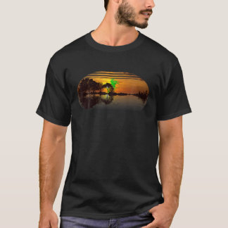 Camiseta Guitar Sunset Sky Trees City Lake Reflection