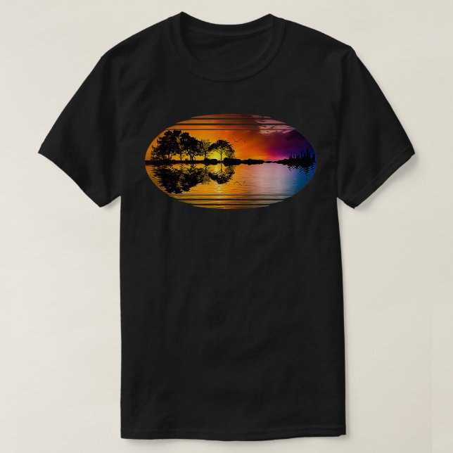Camiseta Guitar Sunset Sky Trees City Lake Reflection (Diseño del anverso)