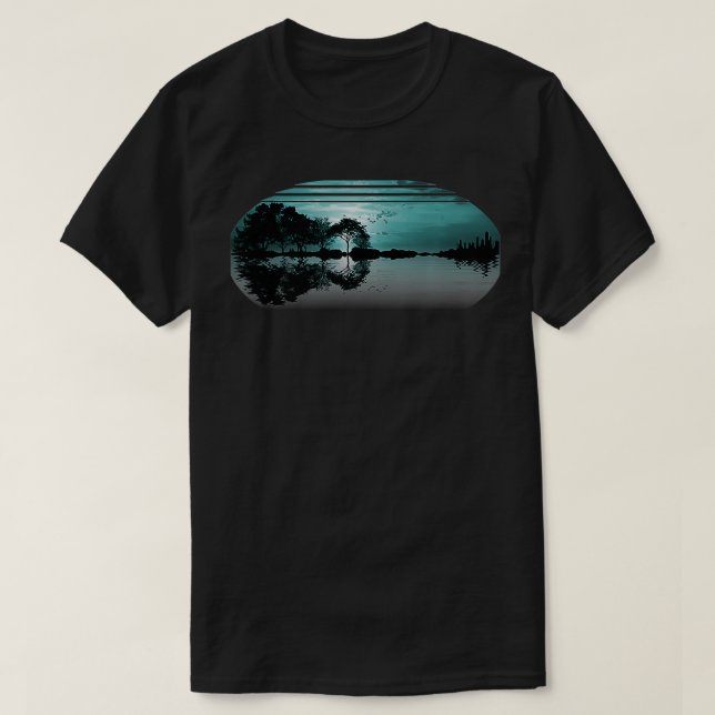 Camiseta Guitar Sunset Sky Trees City Lake Reflection Speci (Diseño del anverso)