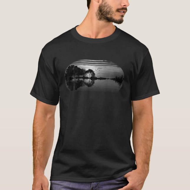 Camiseta Guitar Sunset Sky Trees City Lake Reflection Styli (Anverso)