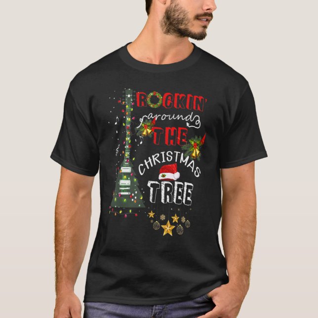 Camiseta Guitar Tree Lights Rocking Music Merry Christmas C (Anverso)