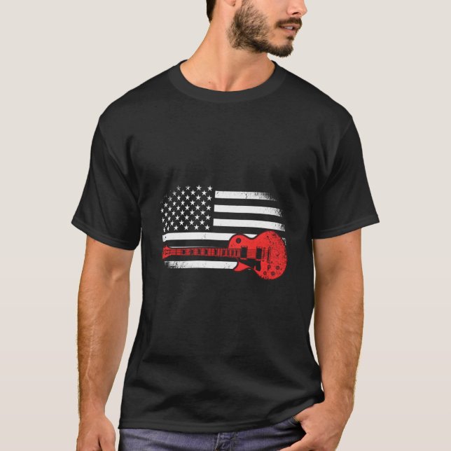 Camiseta Guitar Usa Flag Patriotic Guitar Us (Anverso)