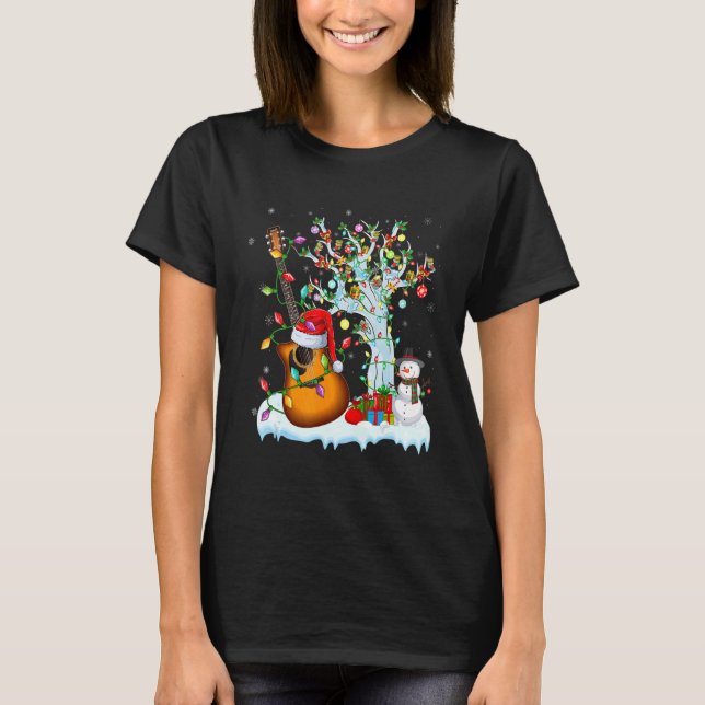 Camiseta Guitar X-mas Lighting Santa's Hat Guitar Lovers Ch (Anverso)