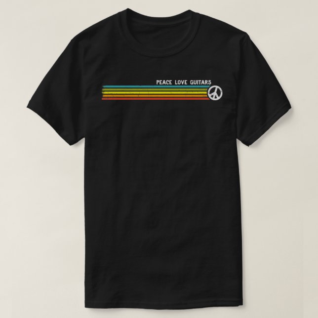 Camiseta GUITARES DE AMOR DE LA PAZ Tiras arco iris retro (Diseño del anverso)