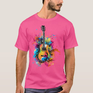 Camiseta Guitariano Colorido Splash Arte Acústica Guitarra