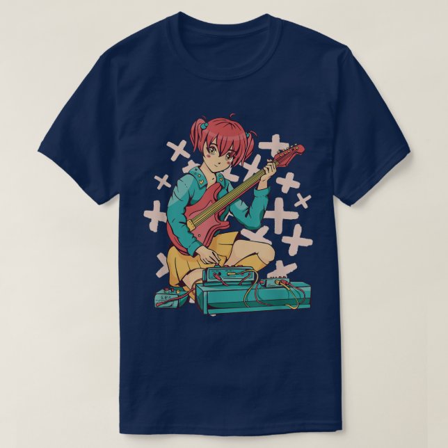 Camiseta Guitarista Chica Anime Tocando Guitarra Con Colo A (Diseño del anverso)