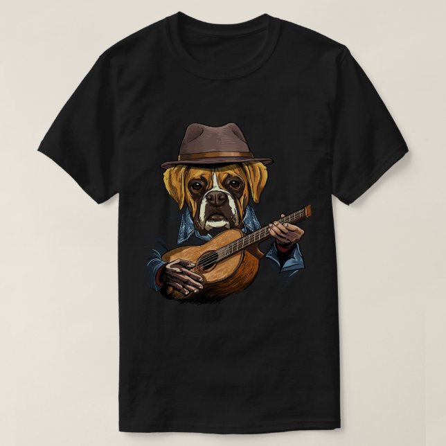 Camiseta Guitarista de guitarra acústica guitarrista perro (Diseño del anverso)