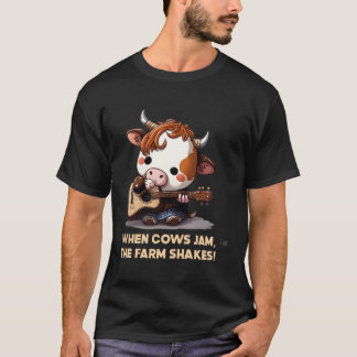 Camiseta Guitarista de Música Cow Kawaii