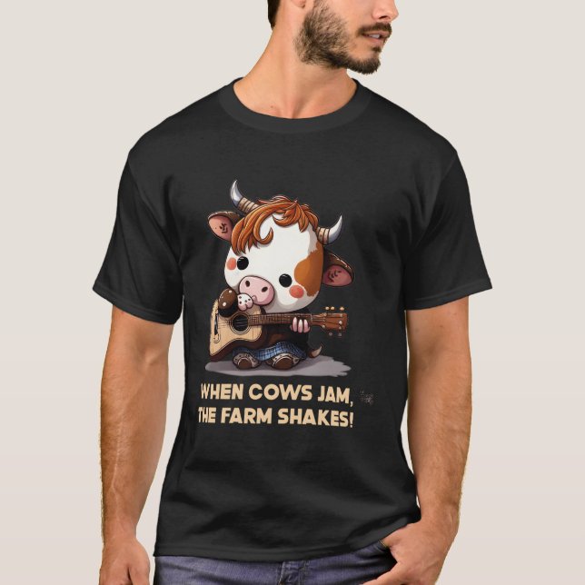 Camiseta Guitarista de Música Cow Kawaii (Anverso)