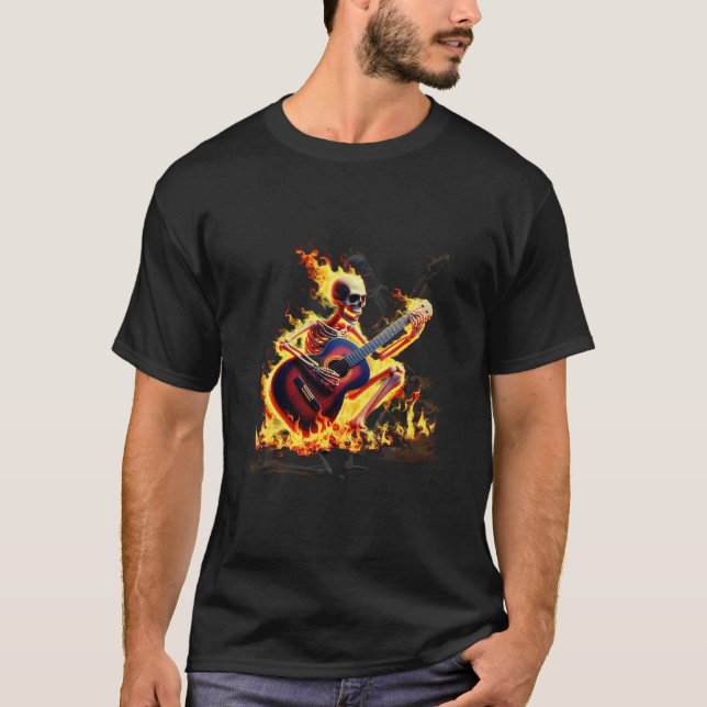 Camiseta Guitarista del esqueleto en llamas - ¡Rock On Fire (Anverso)