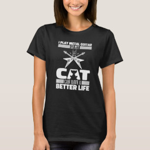 Camiseta Guitarista Gato Guitarra Metalizado Eléctrica