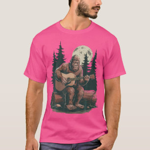 Camiseta Guitarista Retro Bigfoot Sasquatch Jugando Acústic