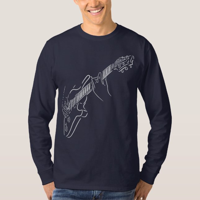 Camiseta Guitarista y guitarra. Instrumento blanco acústico (Anverso)