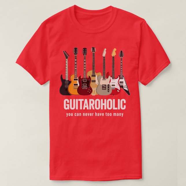 Camiseta Guitaroholic varios guitares en perfecta armonía (Diseño del anverso)