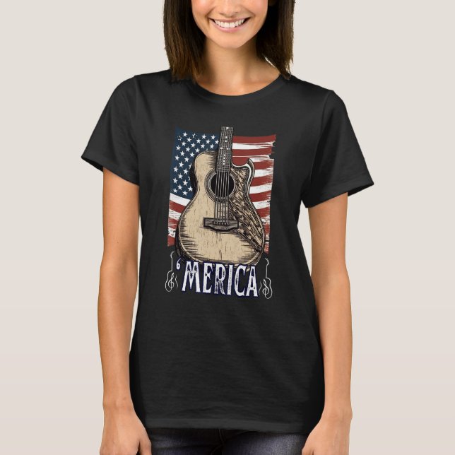 Camiseta Guitarra 4 de julio Merica Bandera Americana Cuent (Anverso)