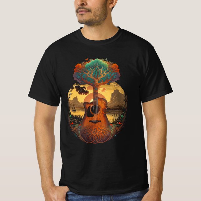 Camiseta Guitarra Acústica A Orillas Del Lago Guitarista Su (Anverso)