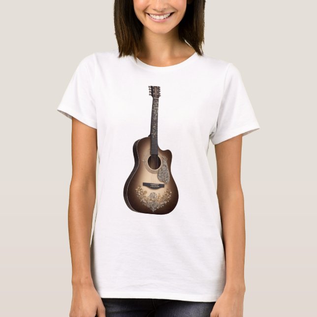 Camiseta Guitarra acústica con cuerdas muy bien detallada (Anverso)