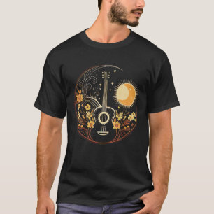 Camiseta Guitarra Acústica De Cottagecore Con Sol De Luna Y