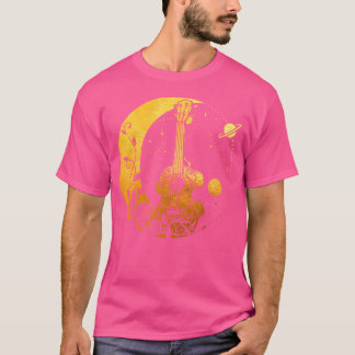 Camiseta Guitarra Acústica De Cottagecore Con Sol De Luna Y