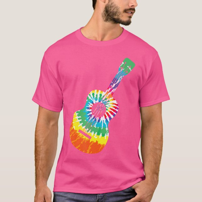 Camiseta Guitarra Acústica de tinte de arcoiris hippie dive (Anverso)