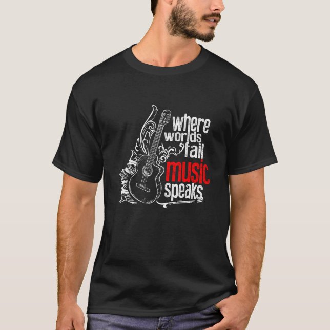Camiseta Guitarra Acústica donde las palabras fallan la mús (Anverso)
