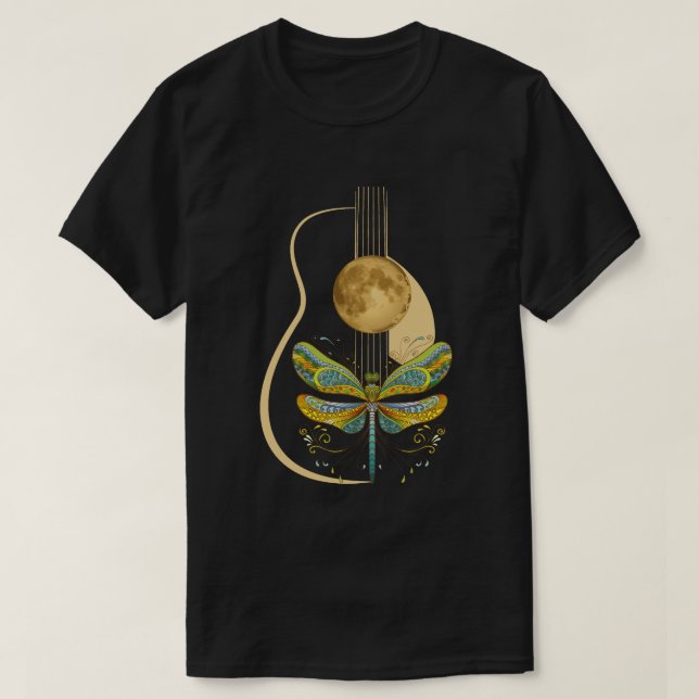 Camiseta Guitarra Acústica Música Artística Dragonfly (Diseño del anverso)