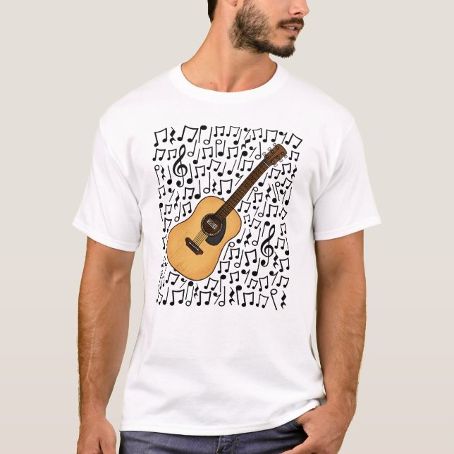 Camiseta Guitarra acústica notas musicales música guitarris (Anverso)