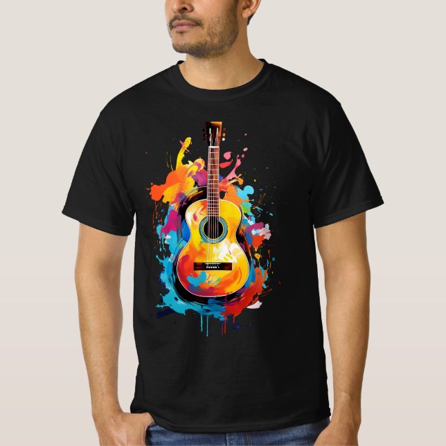 Camiseta Guitarra acústica, pinturas modernas (Anverso)
